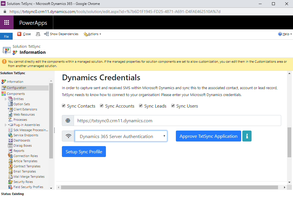 Configure Sync - Getting Started with Microsoft Dynamics and TxtSync